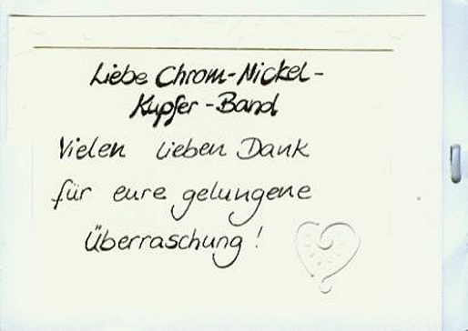 Chrom-Nickel-Kupfer Band - Kärtli vun de Ariane & Marcel - Schorli-Waggis - 30.07.2011